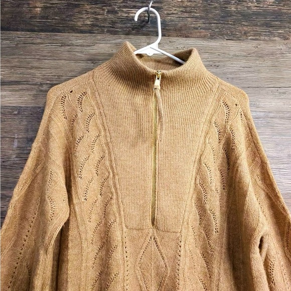 Talbots Tan Camel Half Zip Mock Neck Sweater - Picture 6 of 9